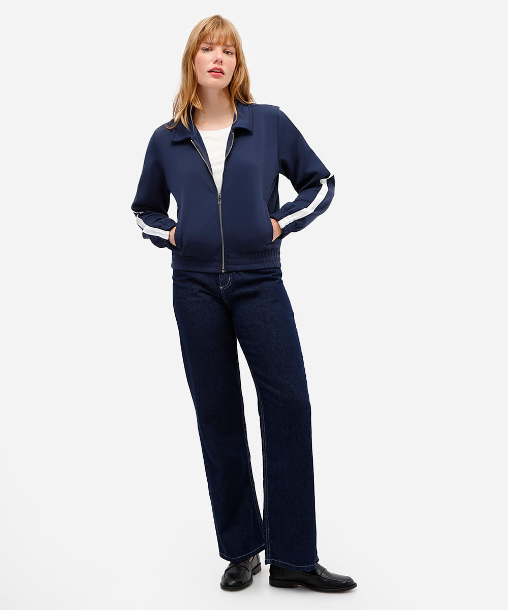 jaqueta bomber feminina com listras azul