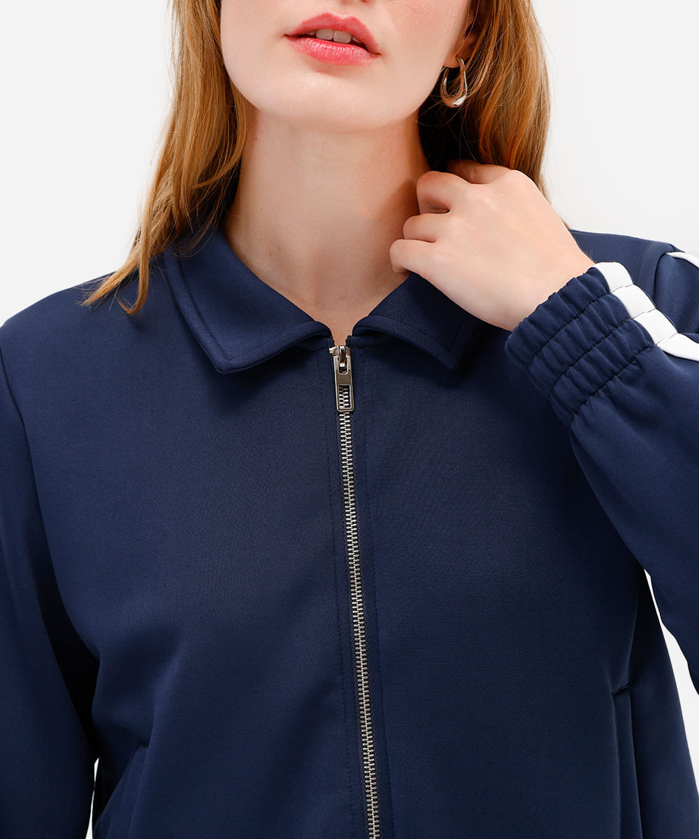 jaqueta bomber feminina com listras azul