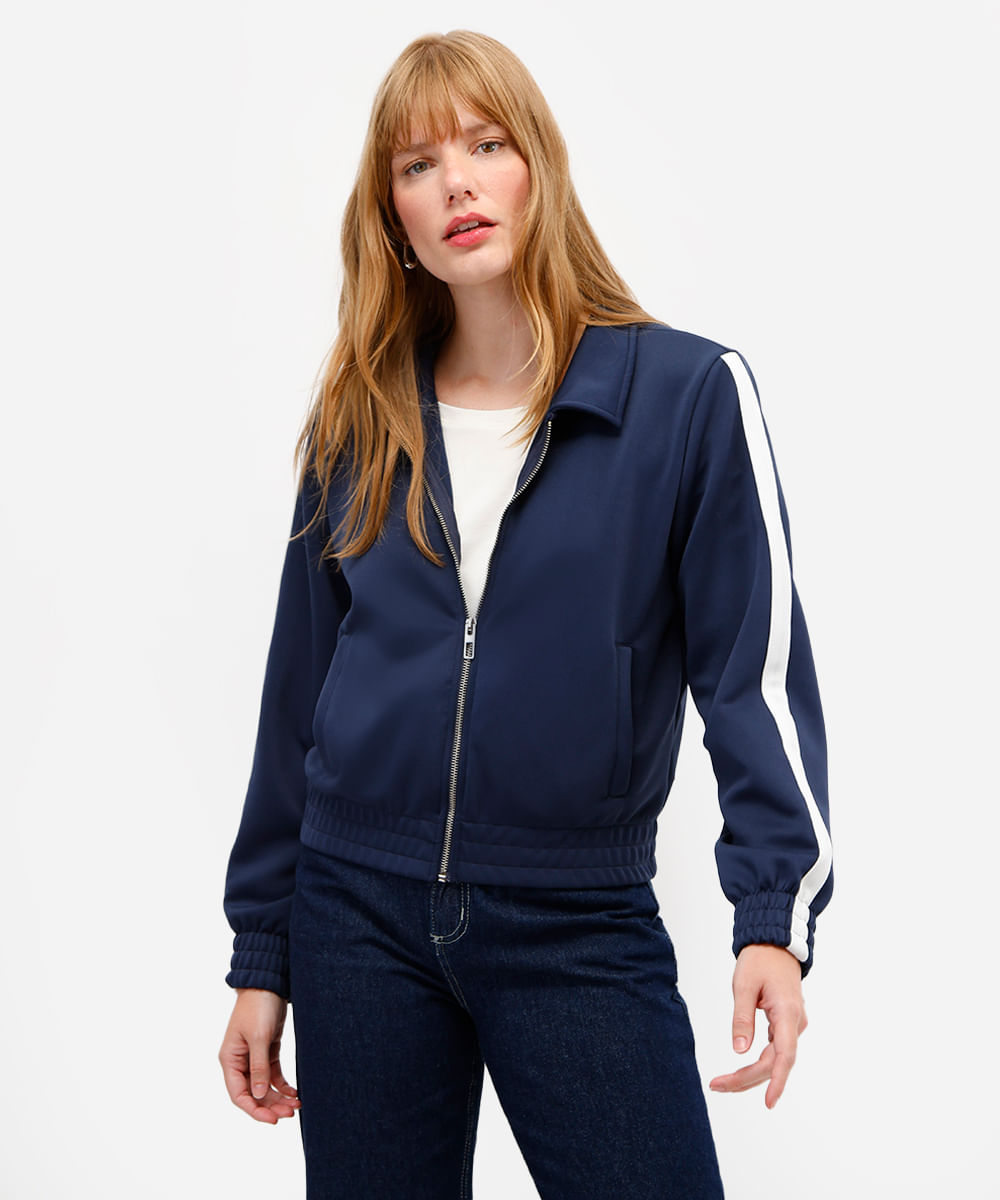jaqueta bomber feminina com listras azul