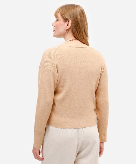 cardigan feminino canelado decote v bege