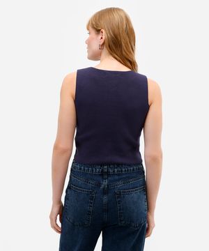 colete feminino de tricot com botões azul