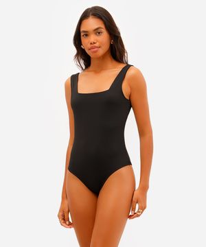 body feminino de poliamida decote quadrado preto