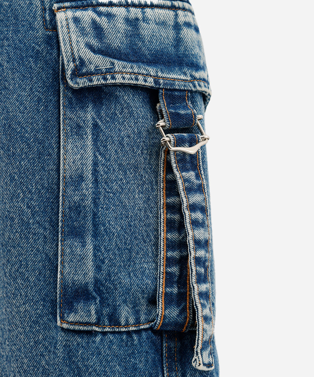 calça cargo feminina jeans cintura média azul