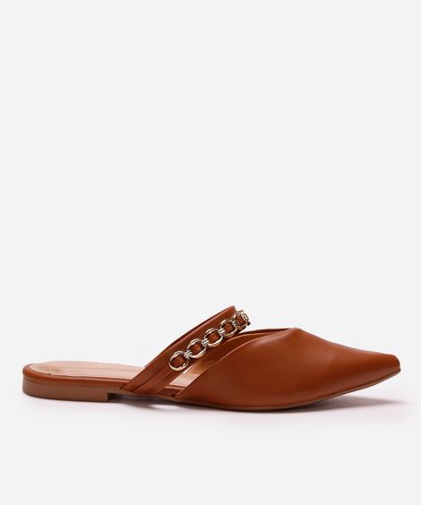 mule bico fino com corrente oneself marrom