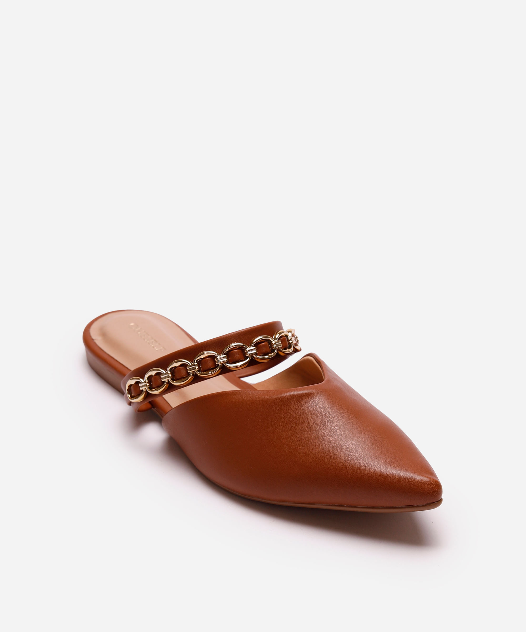 mule bico fino com corrente oneself marrom