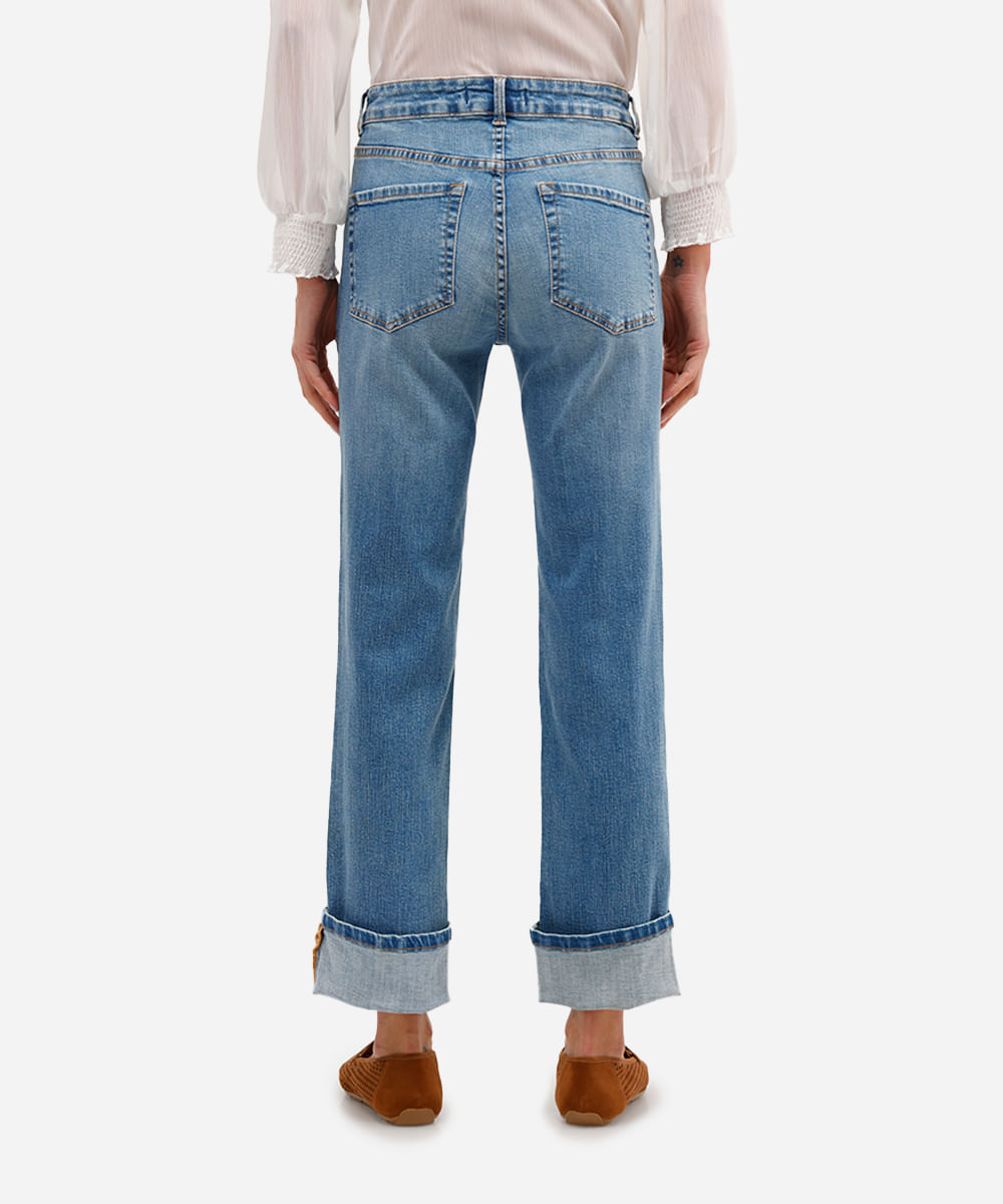 calça reta feminina jeans cintura média azul