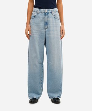 calça baggy feminina jeans cintura média azul
