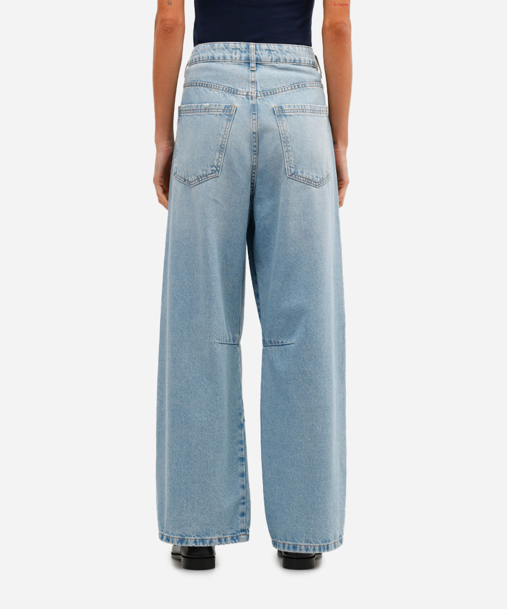 calça baggy feminina jeans cintura média azul