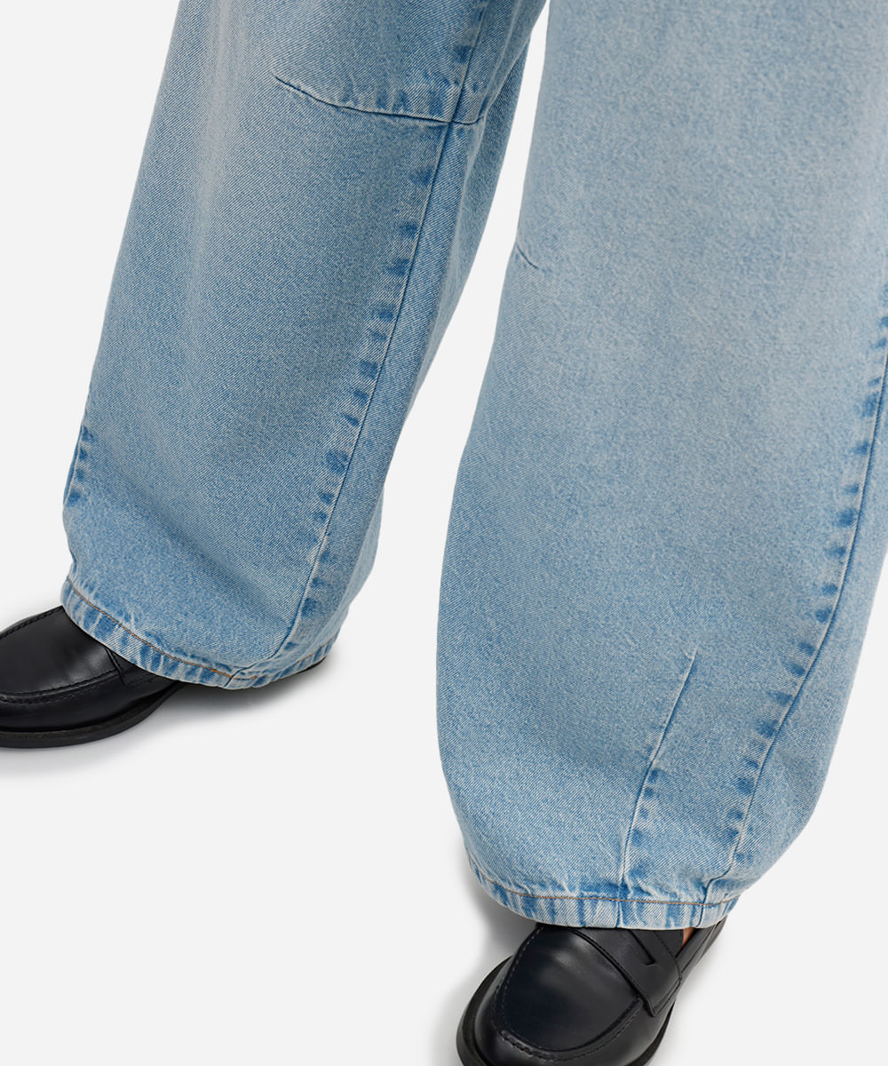 calça baggy feminina jeans cintura média azul