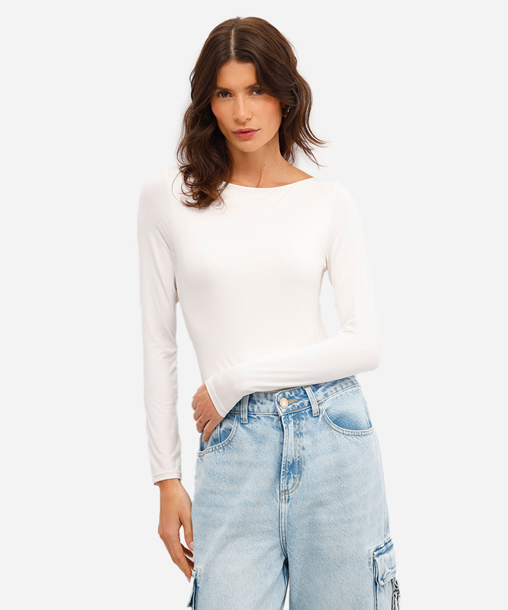 body decote canoa manga longa bege