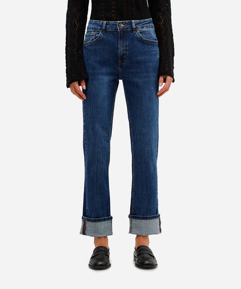 calça slim feminina jeans cintura média - jeans escuro