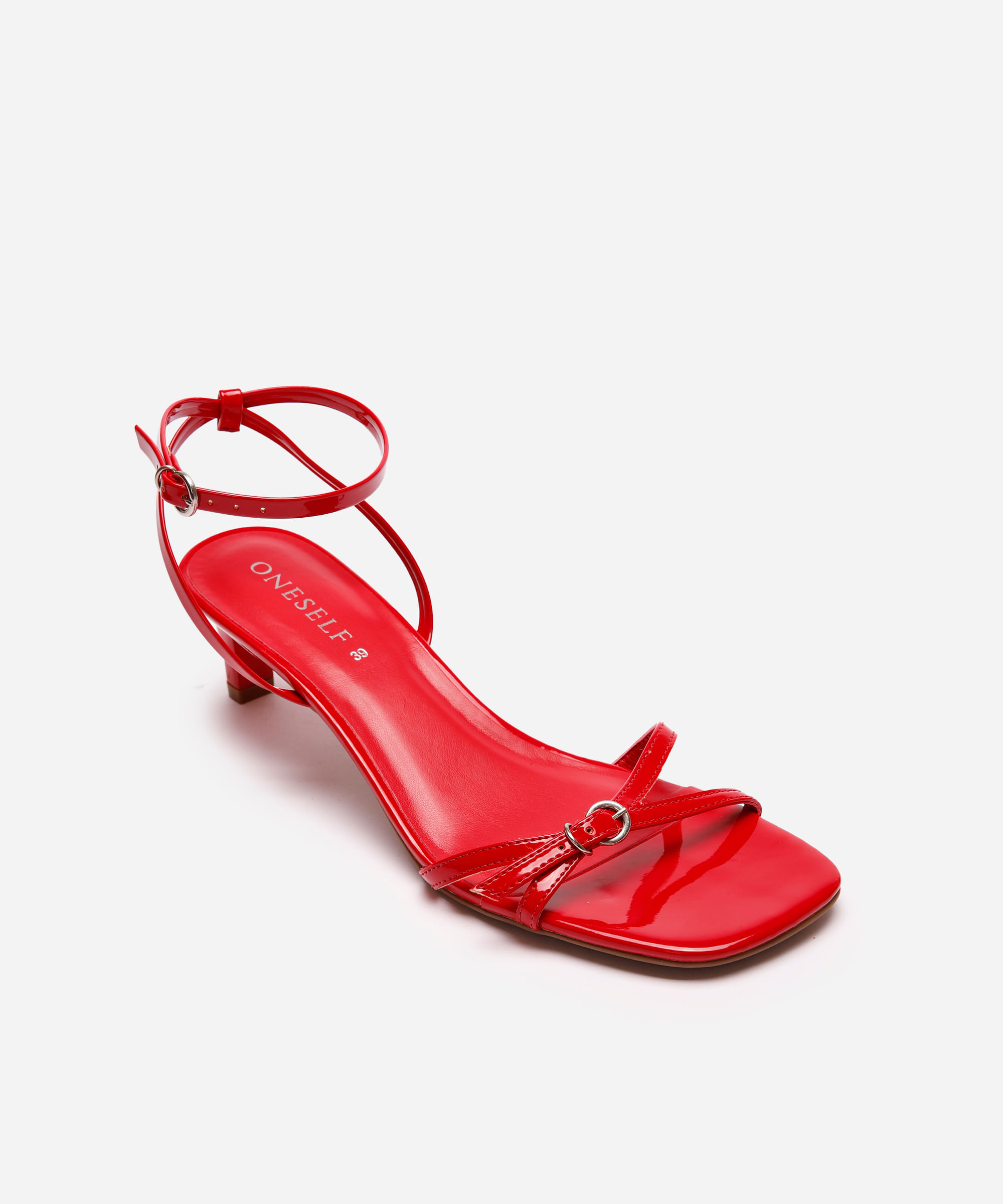 sandália tira fina salto baixo oneself vermelha