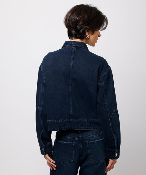 jaqueta bomber feminina jeans com recorte mindset azul
