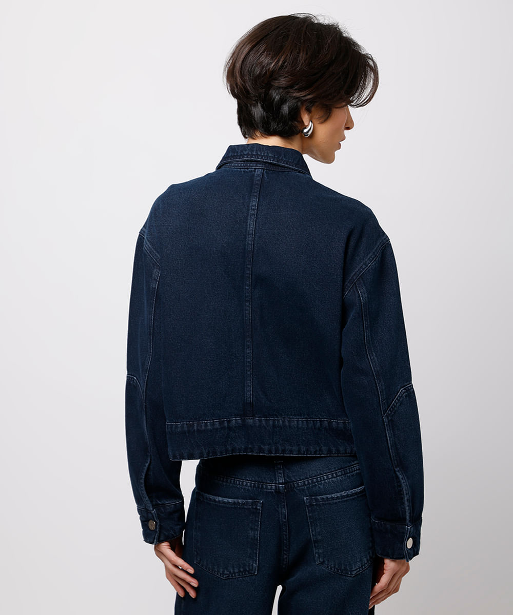 jaqueta bomber feminina jeans com recorte mindset azul