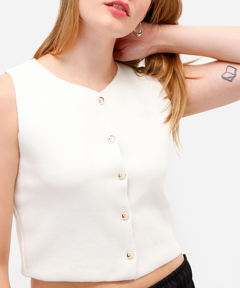 colete feminino de tricot com botões off white