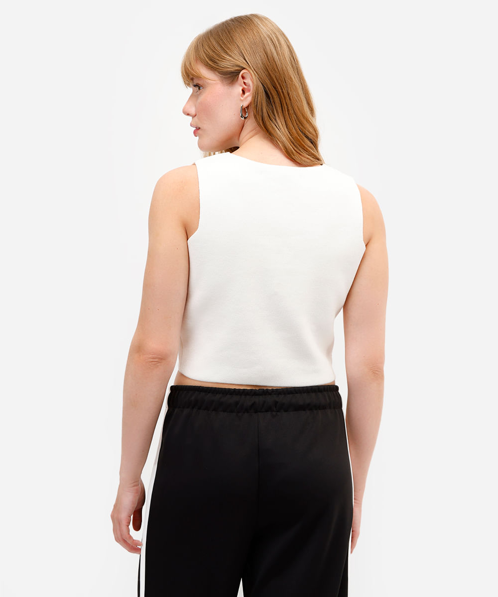 colete feminino de tricot com botões off white