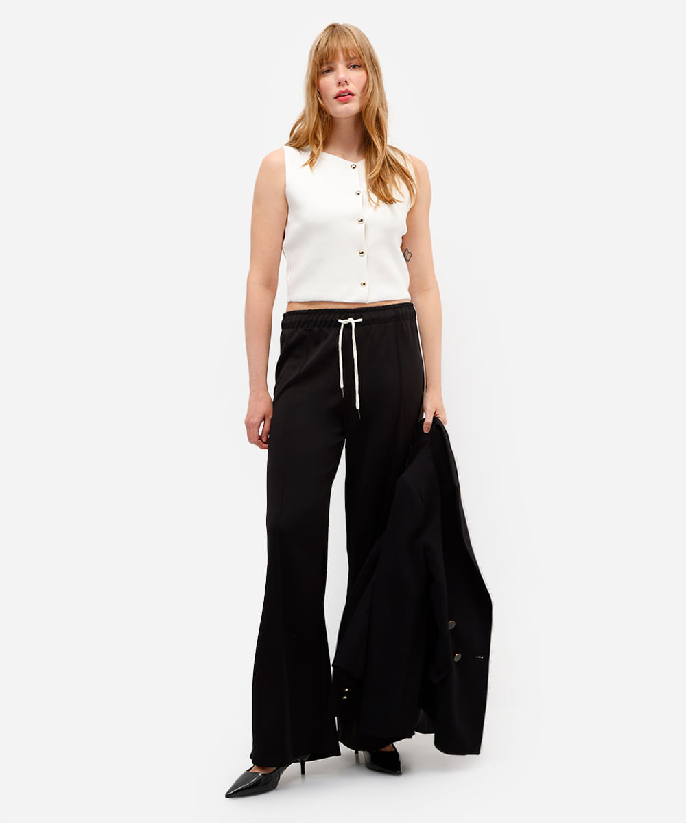 colete feminino de tricot com botões off white