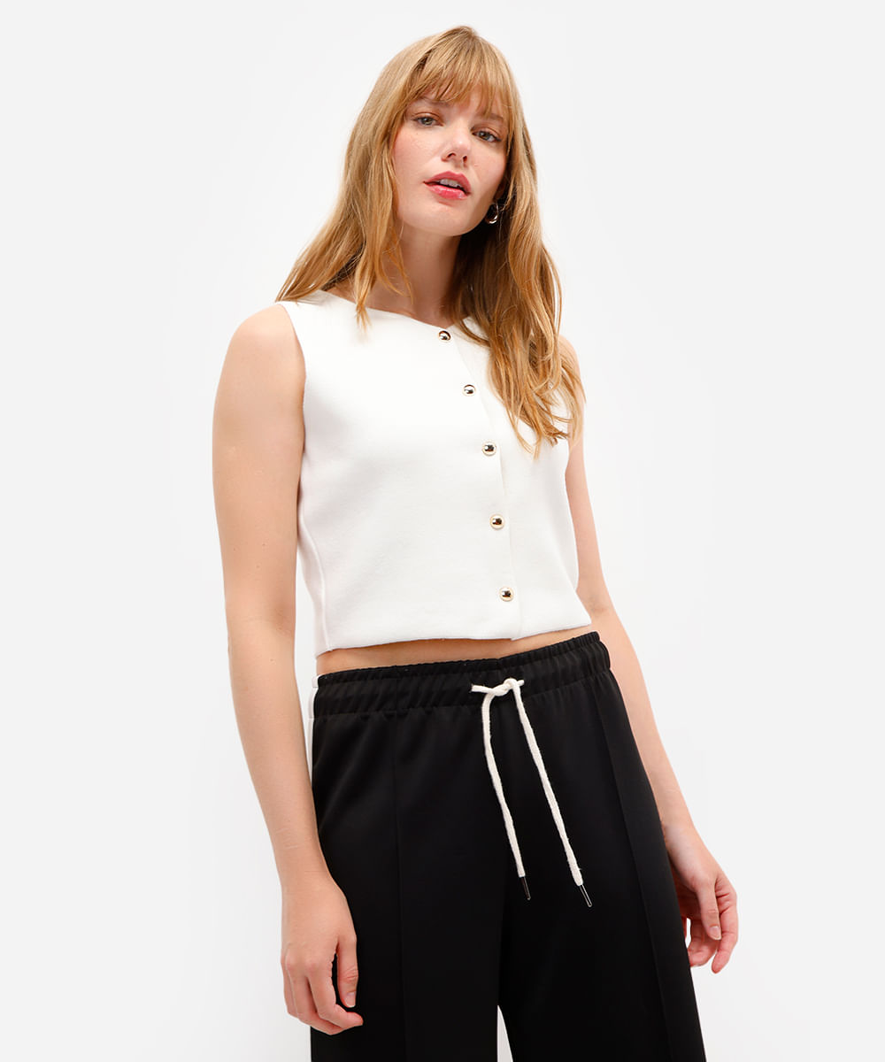 colete feminino de tricot com botões off white