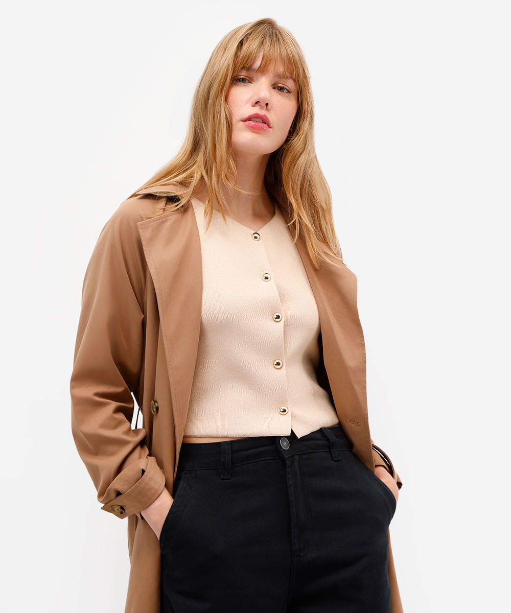colete feminino de tricot com botões bege