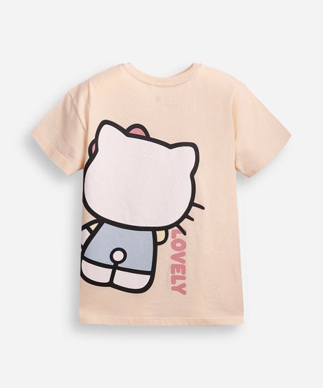 camiseta de algodão infantil lovely hello kitty bege