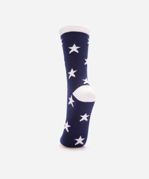 meia feminina de tricot cano longo estrela azul