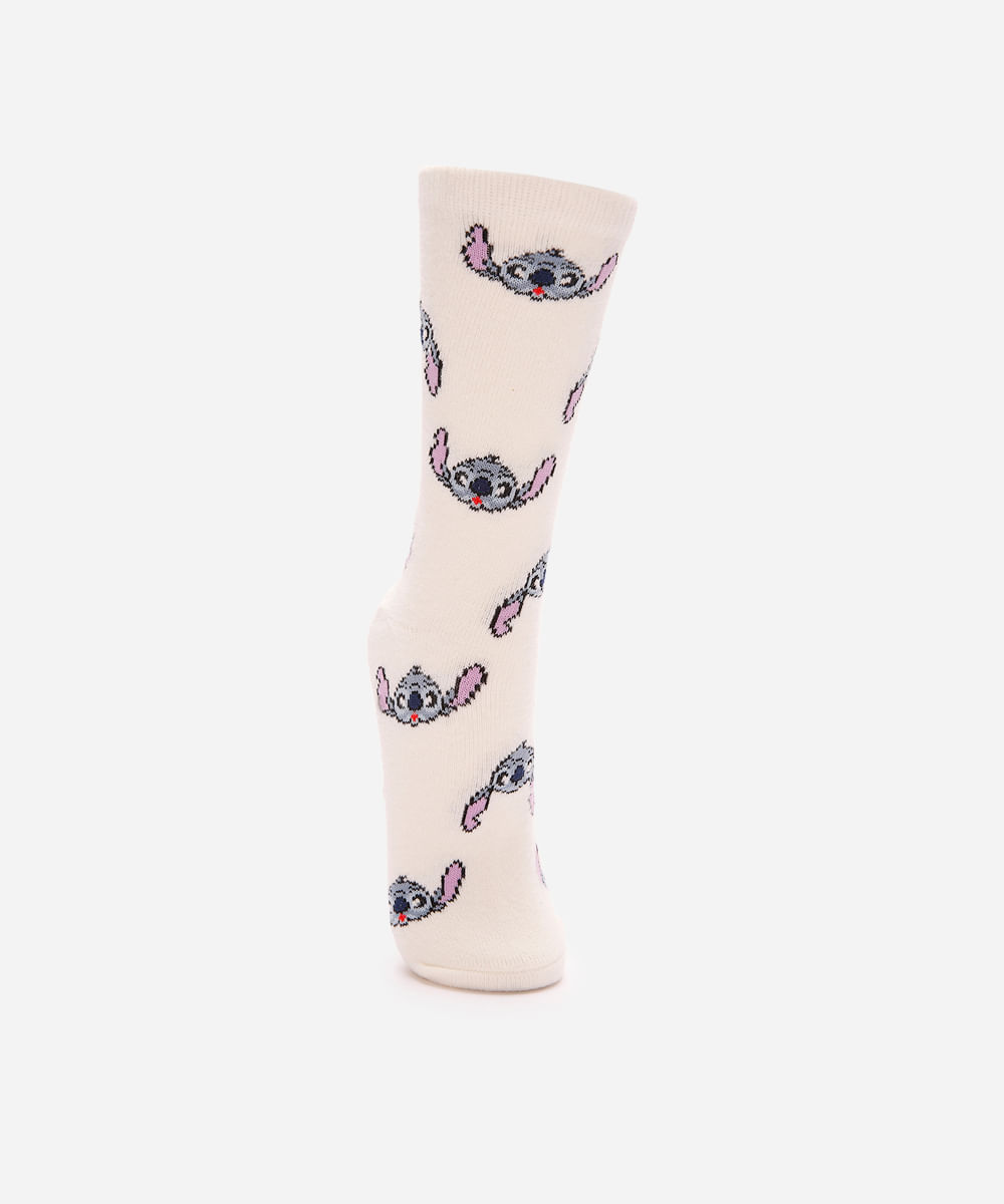 meia feminina de tricot cano longo stitch com antiderrapante off white