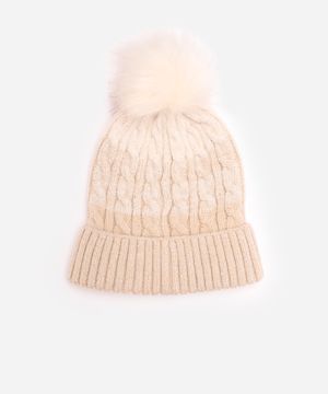 kit infantil gorro e gola com lurex e paetê bege