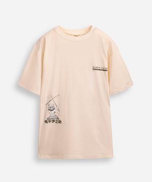 camiseta de algodão juvenil demon slayer bege