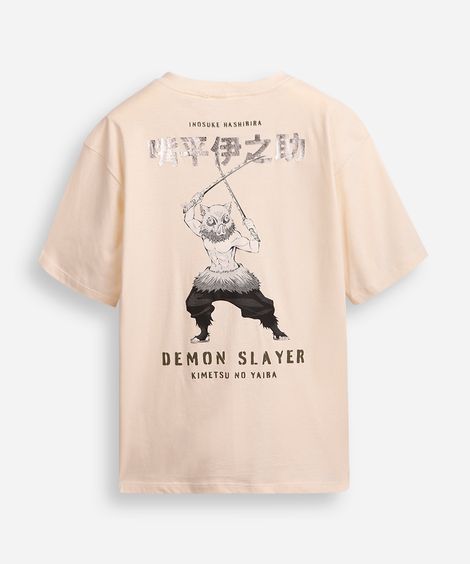 camiseta de algodão juvenil demon slayer bege
