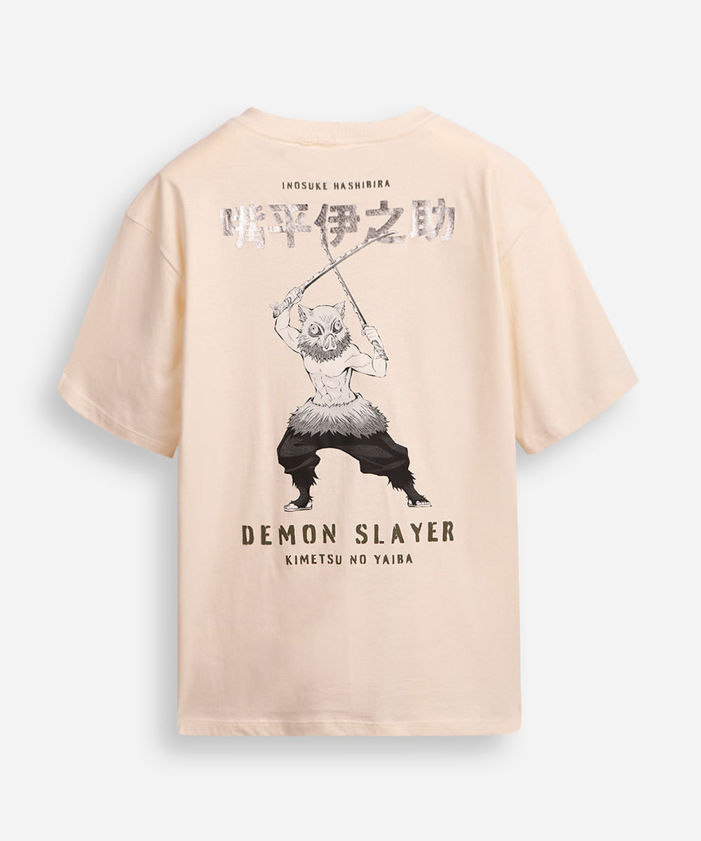 camiseta de algodão juvenil demon slayer bege