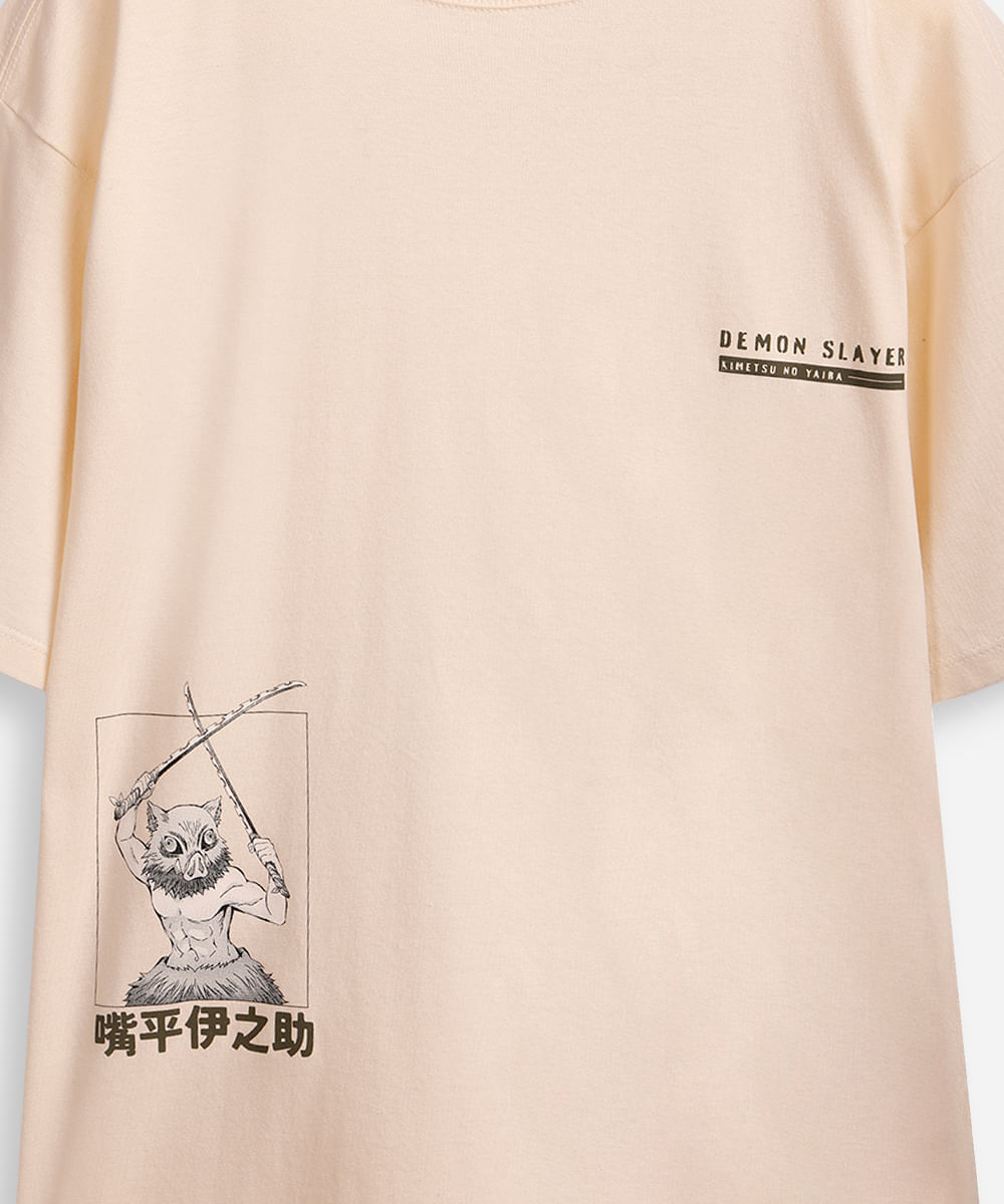 camiseta de algodão juvenil demon slayer bege