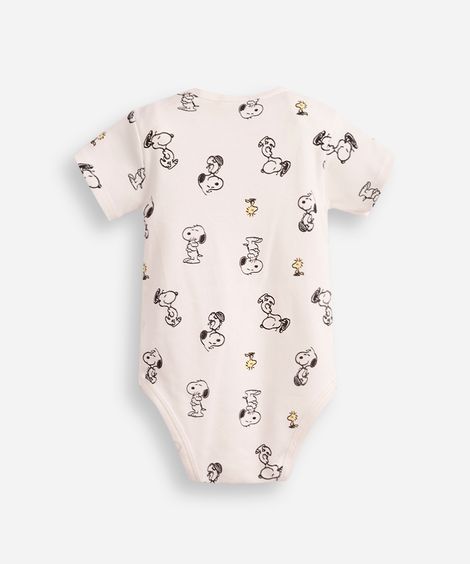 body infantil de algodão manga curta snoopy off white
