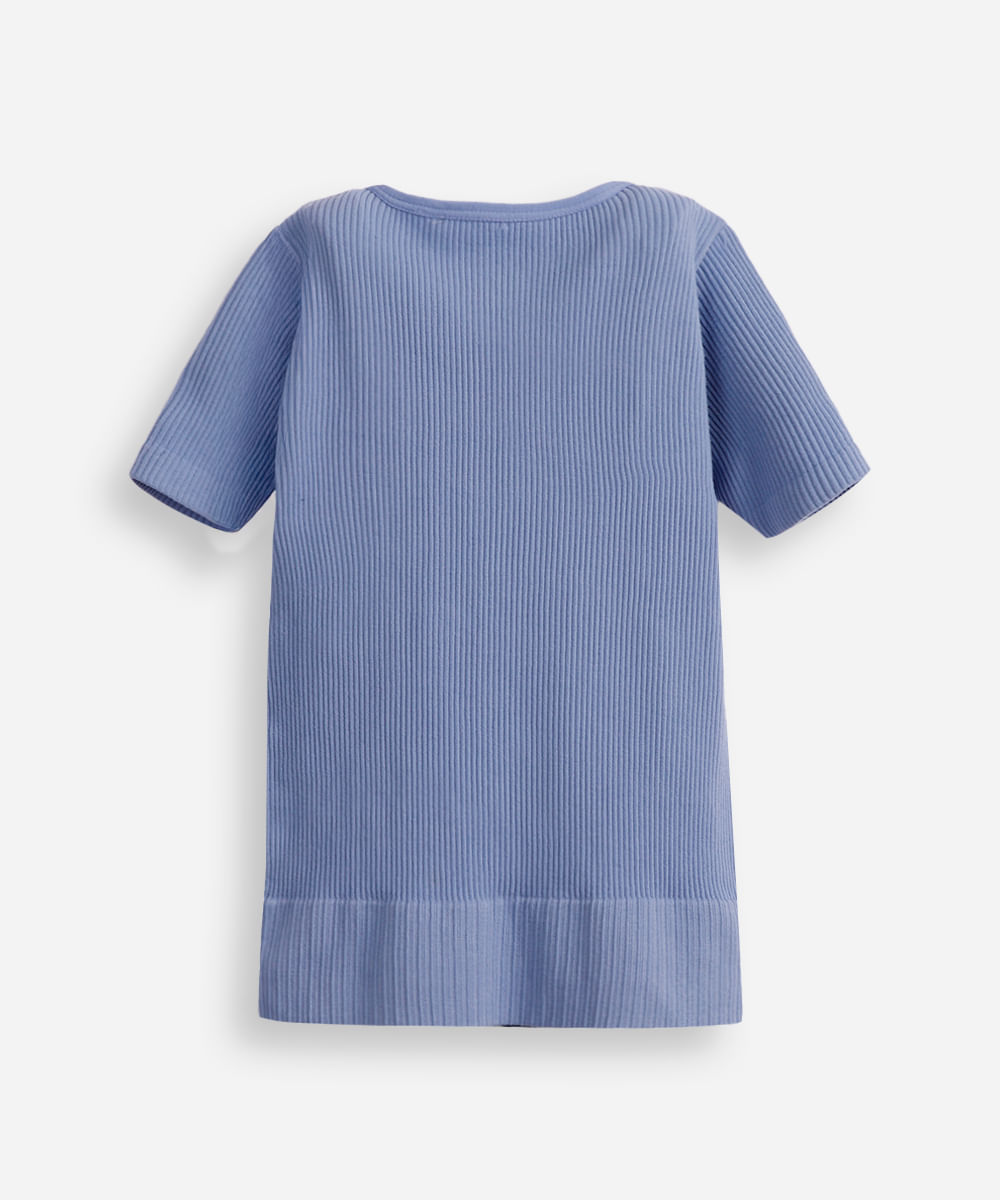 blusa infantil de poliamida canelada manga curta azul
