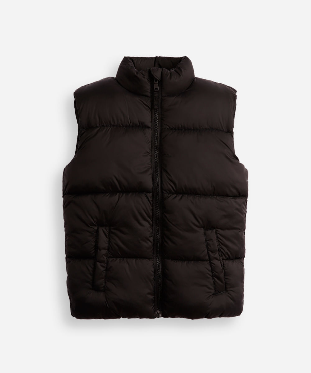 colete puffer infantil alongado preto