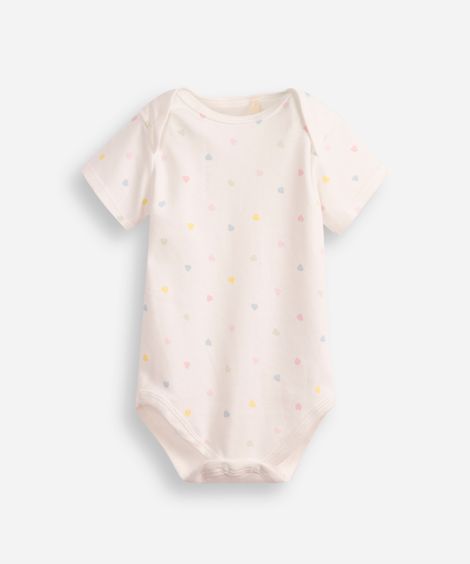 body infantil de algodão manga curta coração off white