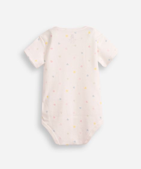 body infantil de algodão manga curta coração off white