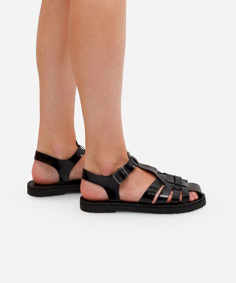 sandália fechada vernizada oneself preta