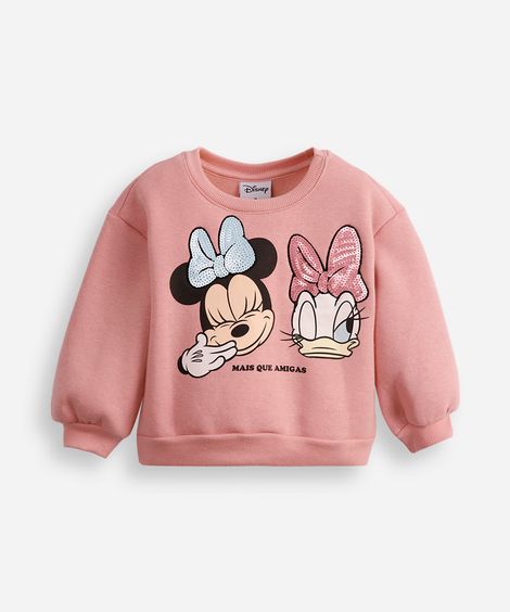 blusão de moletom infantil minnie e margarida mais que amigas - rosa velho