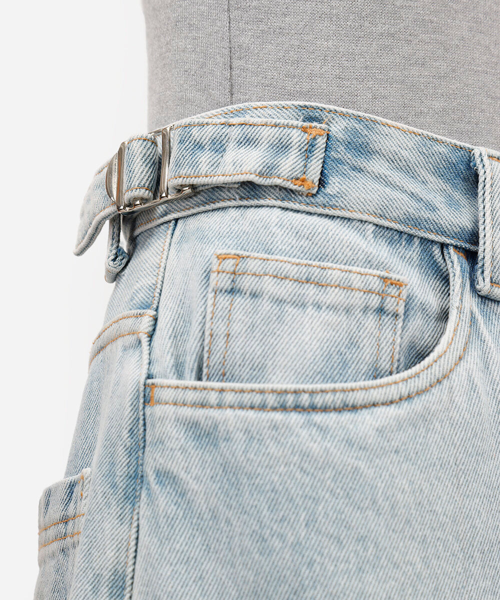 calça baggy feminina jeans cintura ajustável azul