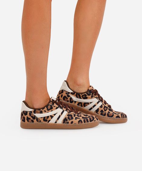 tênis bossa com recortes animal print ace bege
