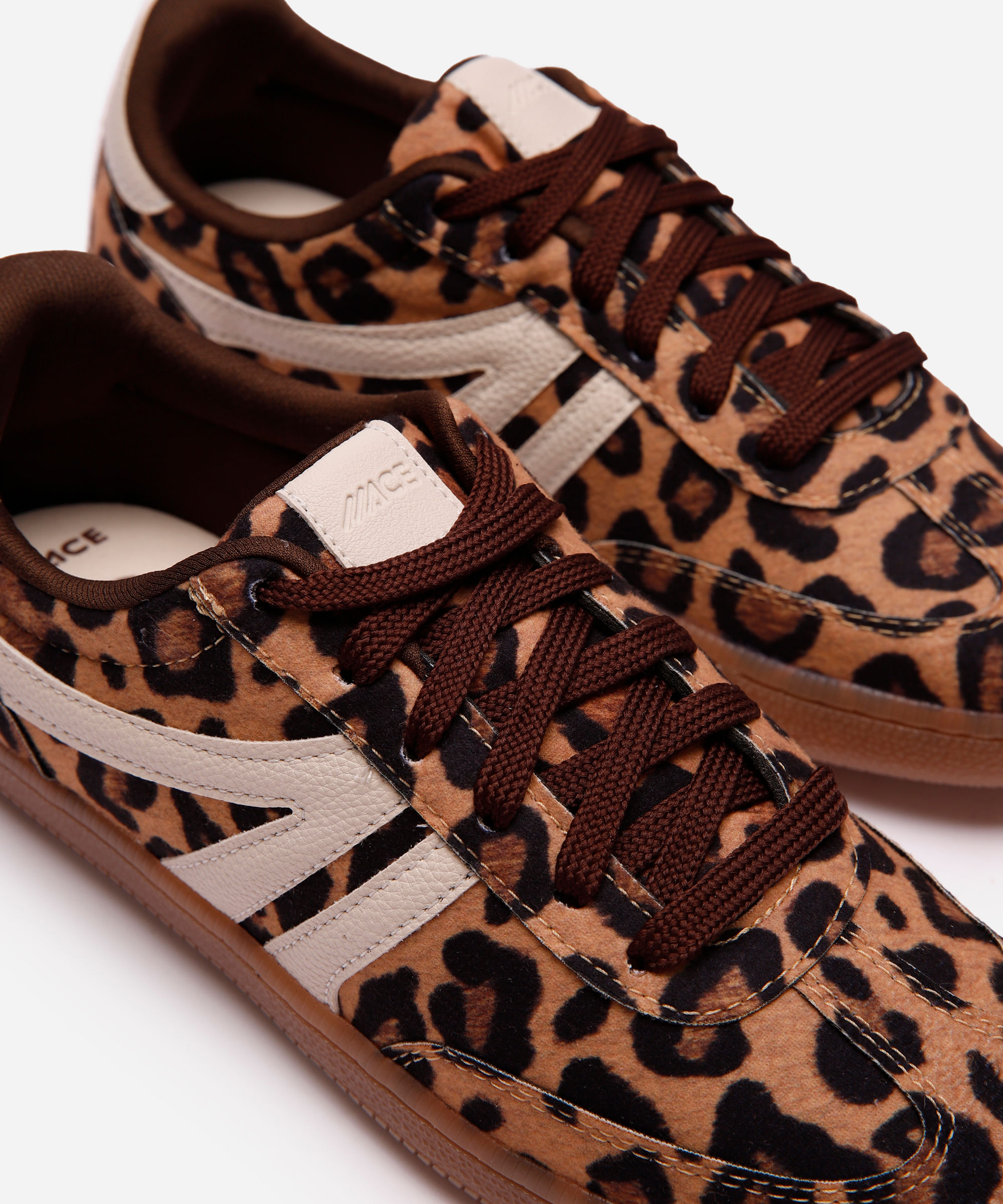 tênis bossa com recortes animal print ace bege