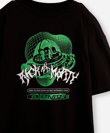 camiseta de algodão juvenil rick and morty preta