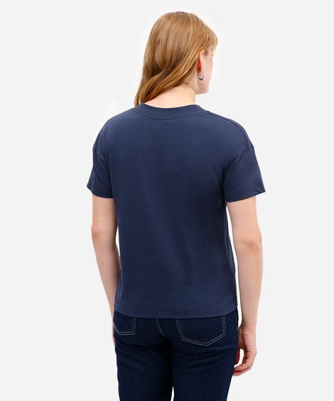 camiseta feminina de algodão decote v manga curta azul