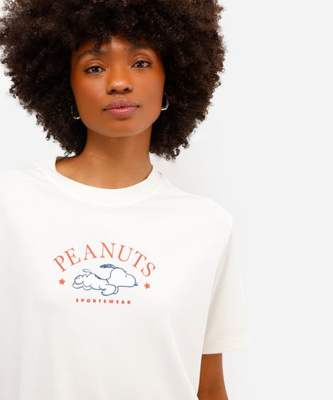 camiseta feminina de algodão peruano snoopy off white