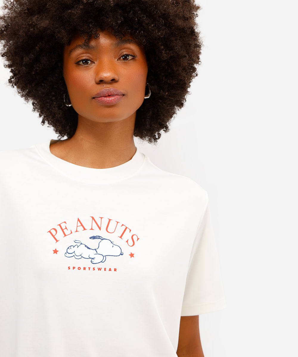 camiseta feminina de algodão peruano snoopy off white