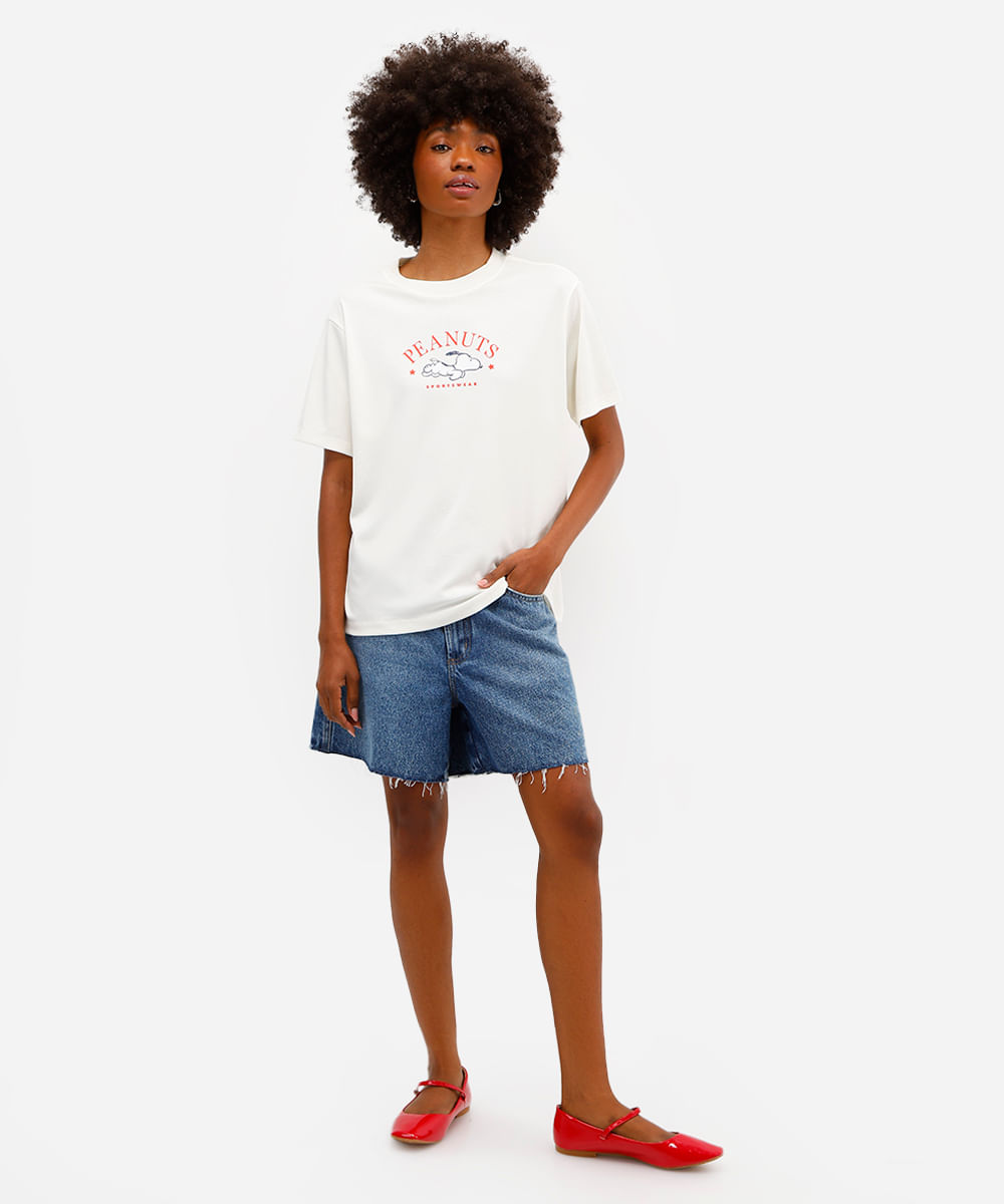 camiseta feminina de algodão peruano snoopy off white