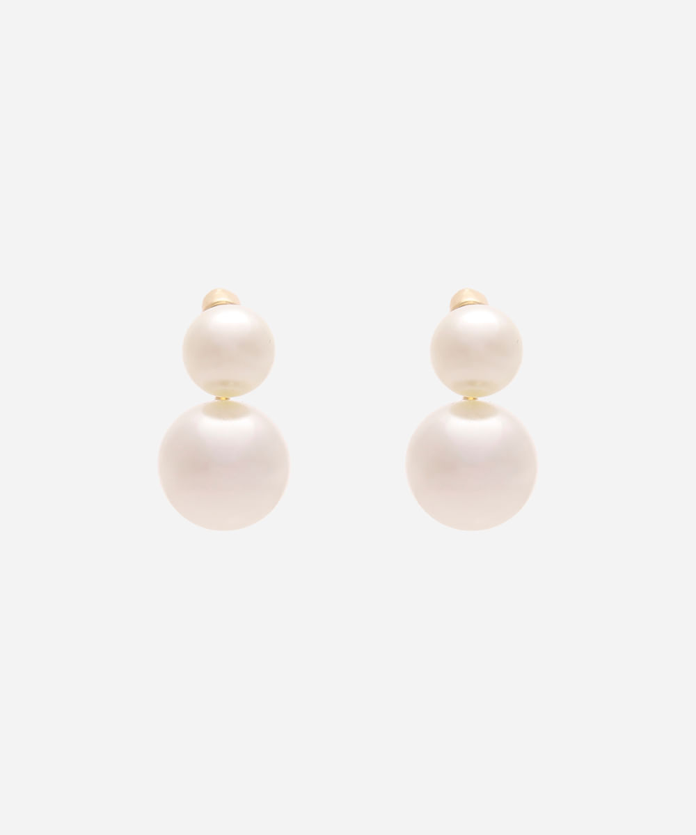brinco de dupla pérolas dourado