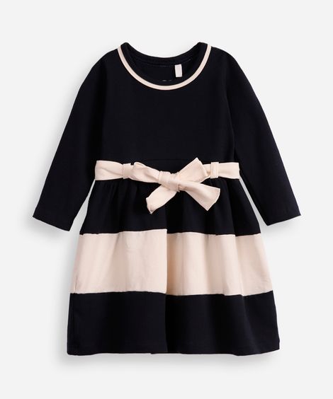 vestido infantil de algodão manga longa com faixa listrado azul