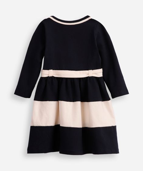 vestido infantil de algodão manga longa com faixa listrado azul