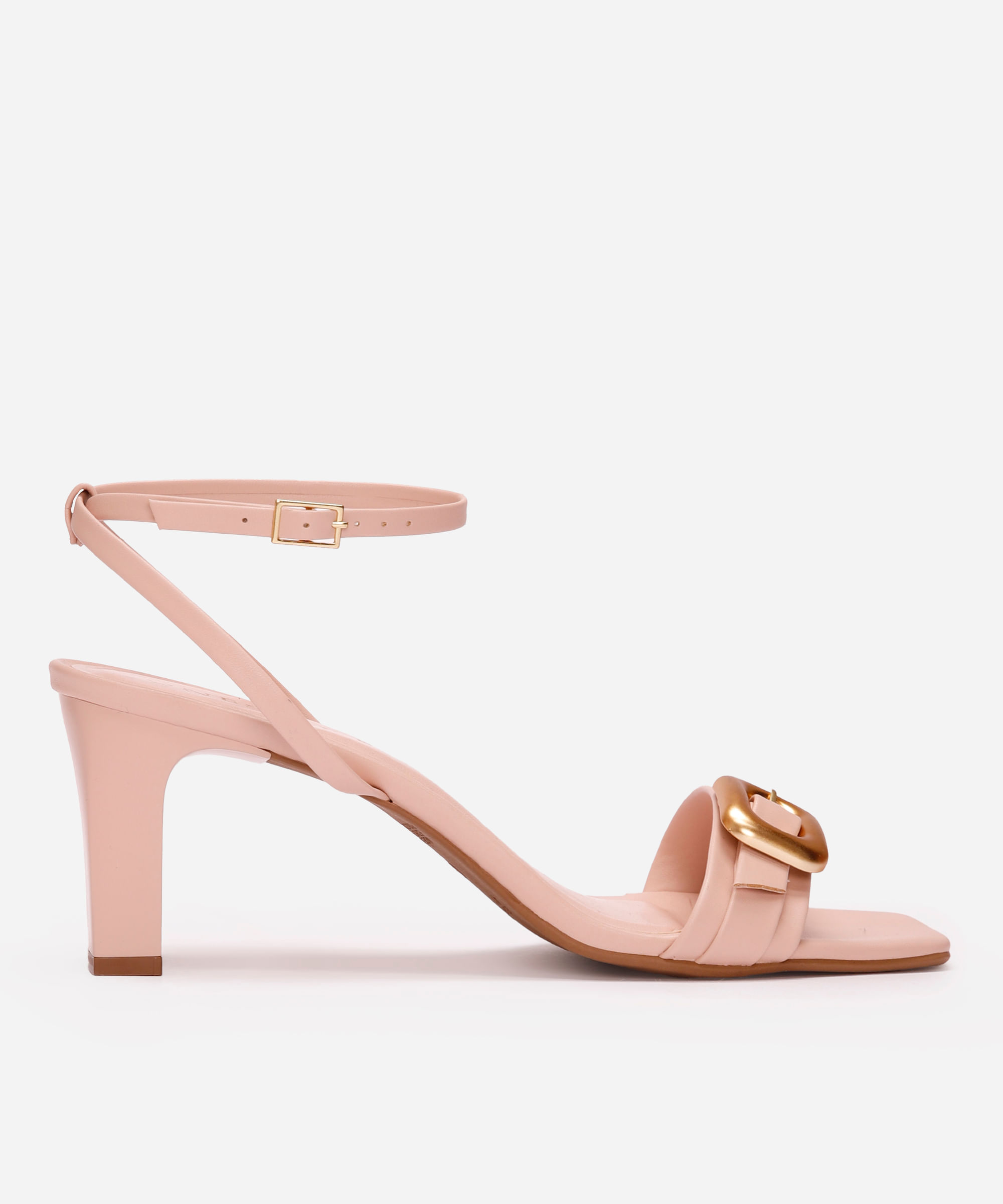 sandália com fivela salto alto oneself rosa